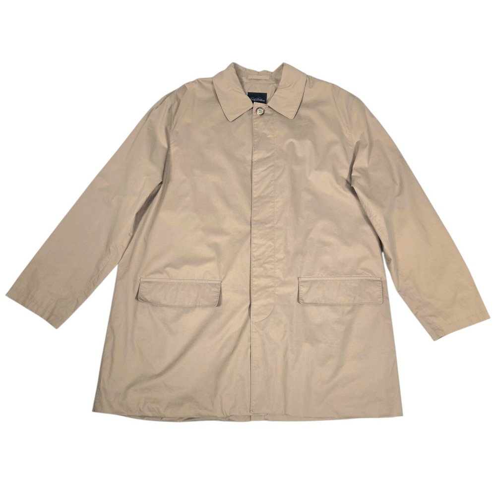 Brooks Brothers Trench Coat Tan Cotton Sz Large Hidden Buttons Long Beige Jacket